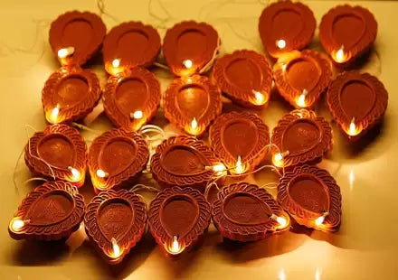 Fiesta Diya Lighting for Diwali Decoration String Lights 21 LED Diya/Candle Light for Home dcor electrical light Candle (Brown, Pack of 21)