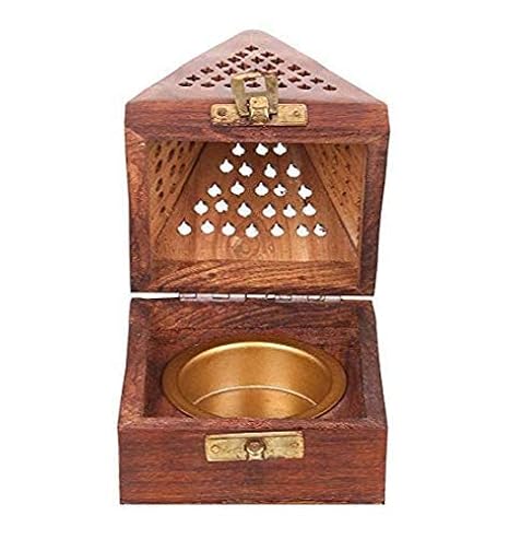 CRAFTSLY SHOPPEE Handmade Rosewood Wooden Incense Sticks Pyramid Box Fragrance Stand Holder Agarbatti Dhoop (3 Inch;Brown)