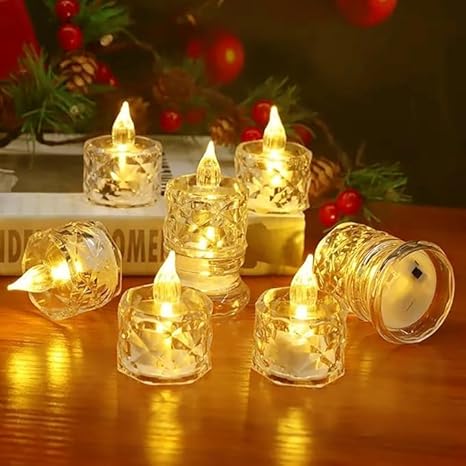 perpetual LED Candles for Home Decoration - 6 Pcs Electric Flameless & Smokeless LED Diya Lights, Crystal Candle for Home Decor, Diwali Festivals Decoration,