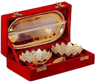 Designox R Ayurveda Copper Metal Floral Bowl Set 5 Pieces Set In (Red Velvet Imitation Jewelry Box With Gift Ribbon) Pack Of 1 Box, 250 Milliliter - 250 Ml