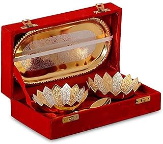 Designox R Ayurveda Copper Metal Floral Bowl Set 5 Pieces Set In (Red Velvet Imitation Jewelry Box With Gift Ribbon) Pack Of 1 Box, 250 Milliliter - 250 Ml