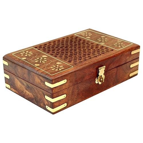 ITOS365 Handmade Wooden Small Jewellery Box for Women Jewel Organizer Hand Carvings Gift Items