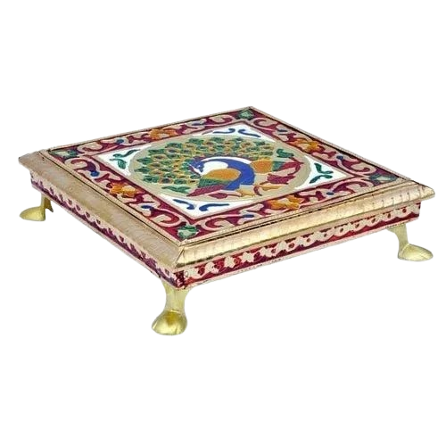 Multicolor Wood Designer Pooja Chowki,