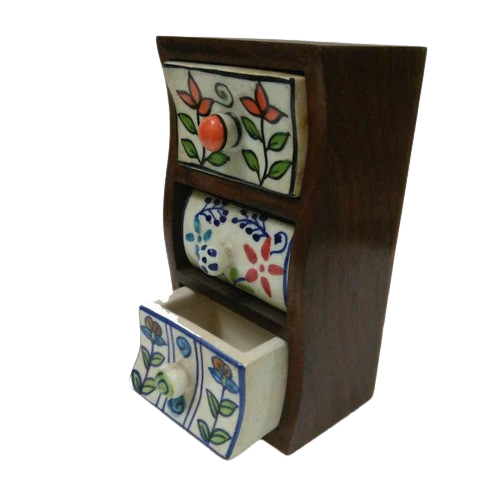 MKI Brown Decorative Wooden Almirah with Ceramic Drawer, For Decoration purpose