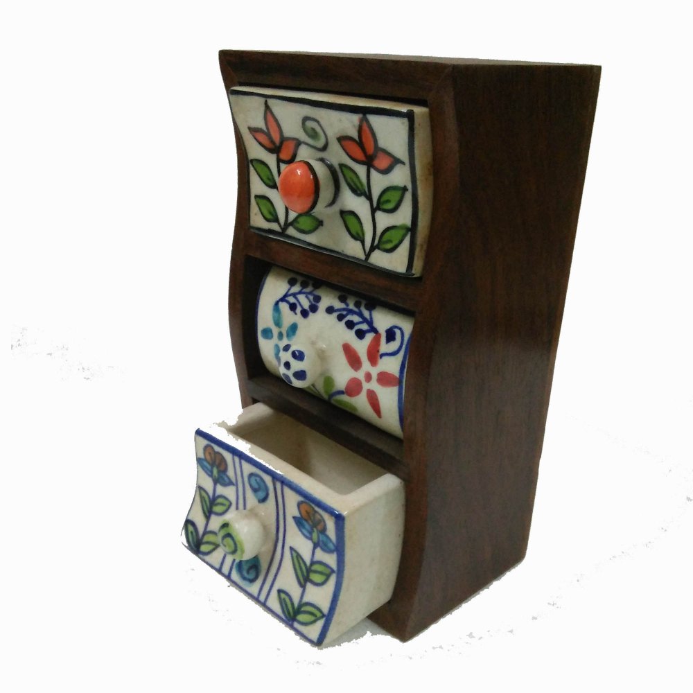 MKI Brown Decorative Wooden Almirah with Ceramic Drawer, For Decoration purpose