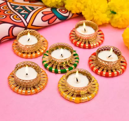 Banna Art 6 Pcs Candle | Diwali/ Birthday Decoration Candle| Designer Candle Combo Pack Candle  (Multicolor, Pack of 6)