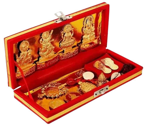 RUDRADIVINE Brass Shree Dhan Lakshmi Kuber Bhandari Sarv Samriddhi Yantra Box (Gold)