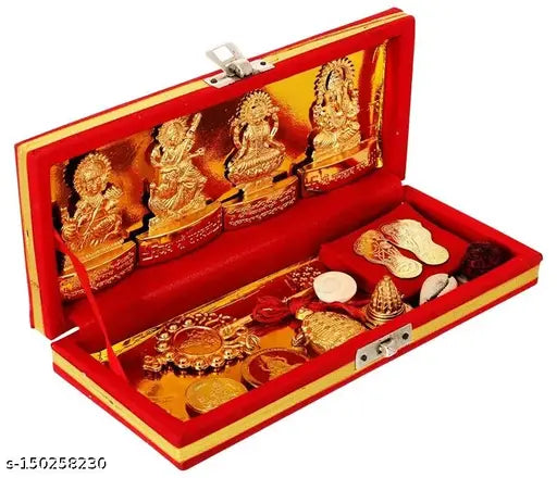 RUDRADIVINE Brass Shree Dhan Lakshmi Kuber Bhandari Sarv Samriddhi Yantra Box (Gold)