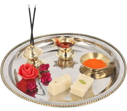 Jaipur Crafts Steel Puja Thali Set for Diwali Poojan/Pooja Room (Silver)